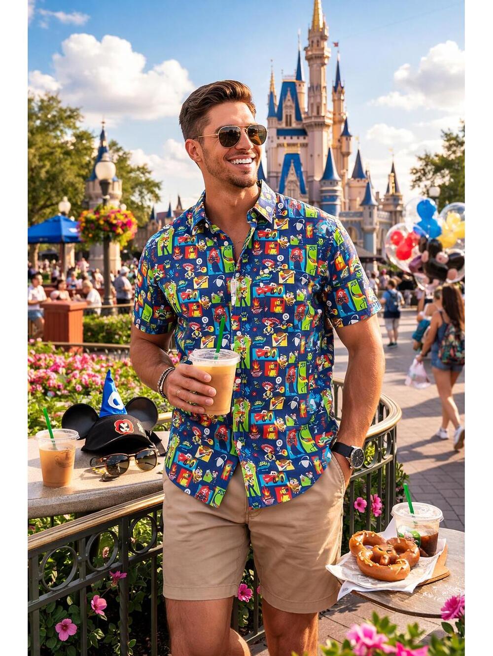 Disney Parks Pixar Toy Story Button up Buzz Woody Alien Men's Size Large